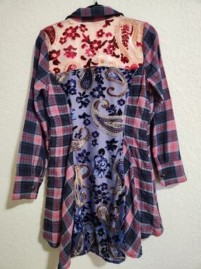 Soft Surroundings Kensington Velvet Floral Plaid Flannel Tunic